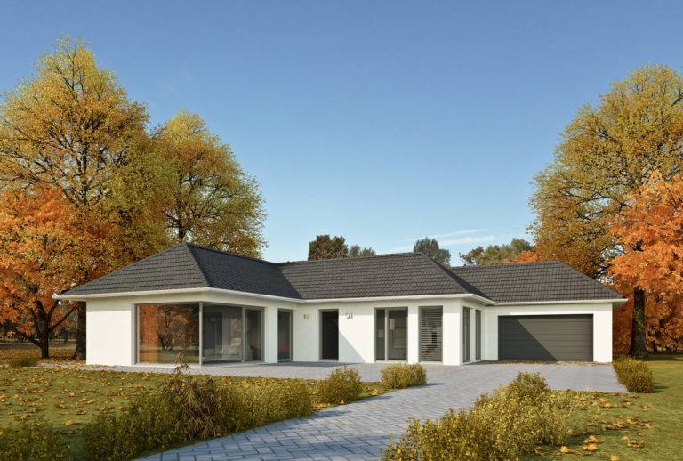 Ein Winkelbungalow in moderner Bauweise