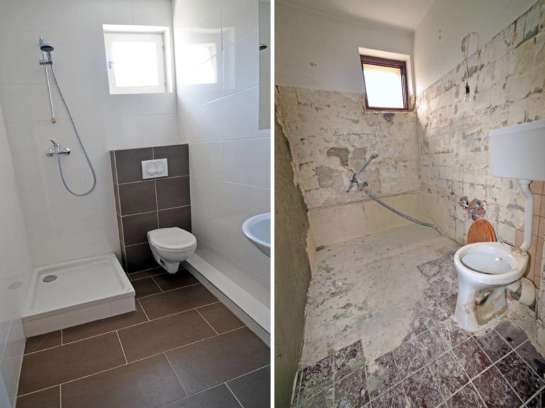 Saniertes Badezimmer im Vorher-Nachher-Vergleich
