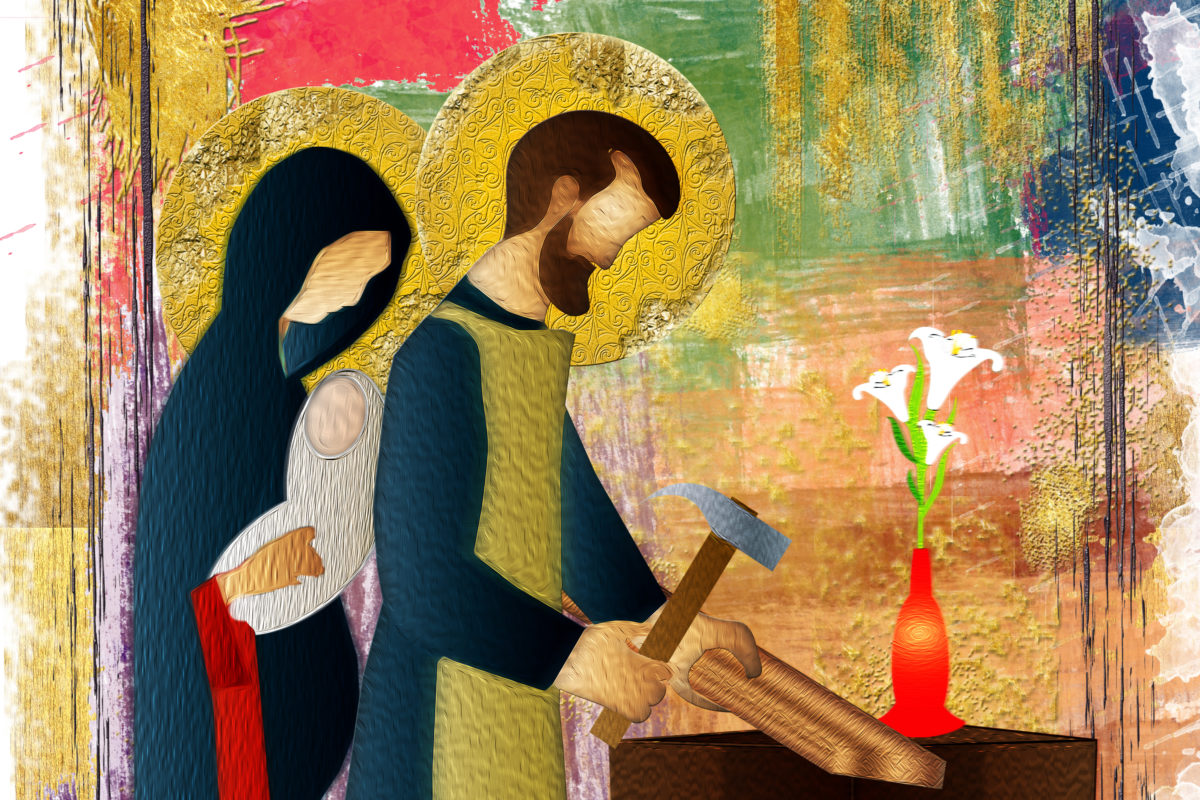 Maria, Jesus und Josef als Handwerker