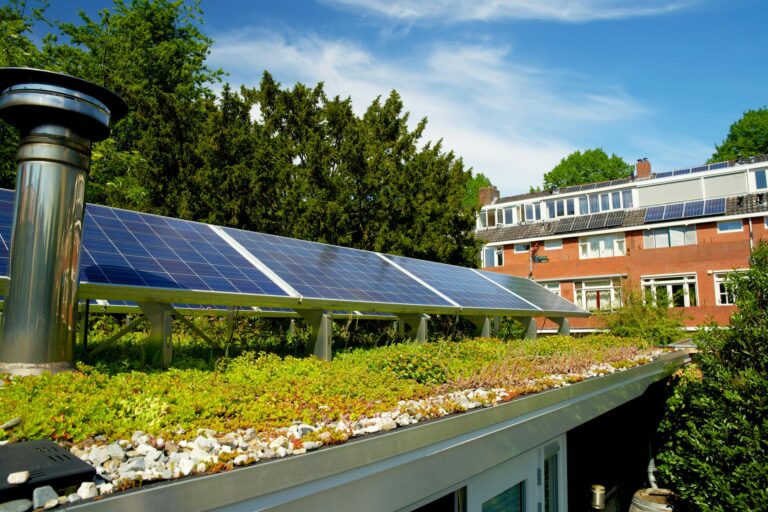 Begrüntes Flachdach kombiniert mit einer Photovoltaikanlage