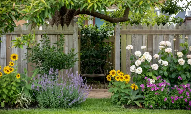 Gartenzaun gliedert einen begrünten Außenbereich