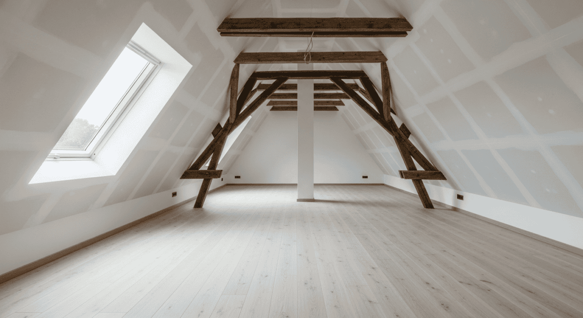 Dachausbau mit sichtbaren Holzbalken: ausgebautes Dachgeschoss, für das je nach Bundesland eine Genehmigung nötig ist