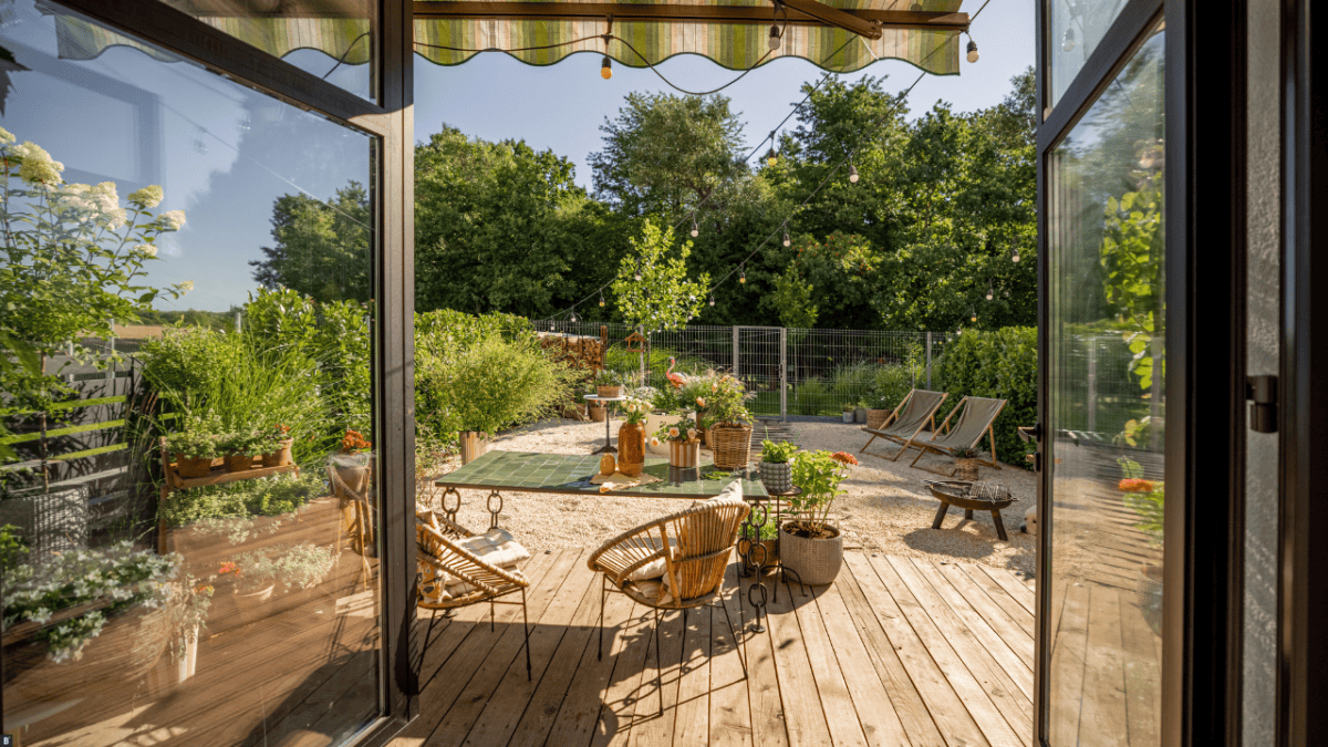 Eine moderne Terrasse mit Holz