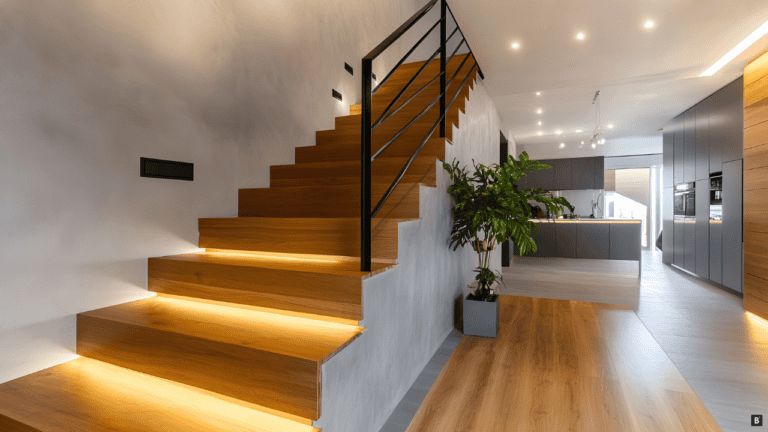 Betontreppe mit Holzstufen verkleidet