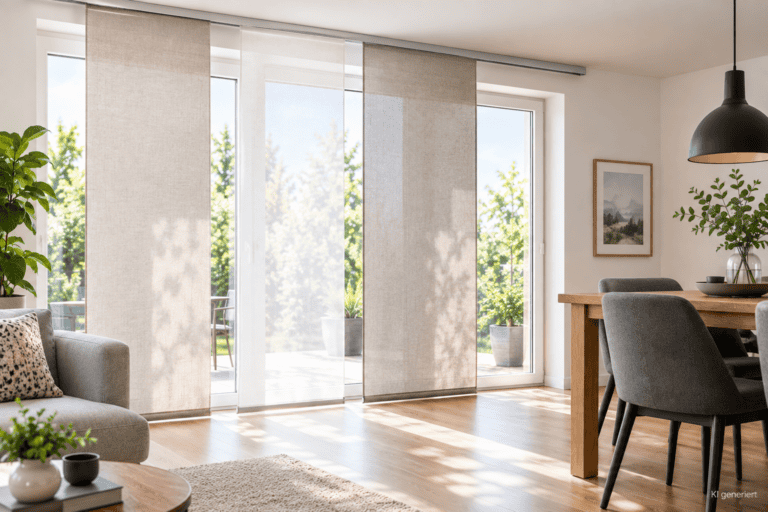 Drei Flächenvorhänge an großer Fensterfront