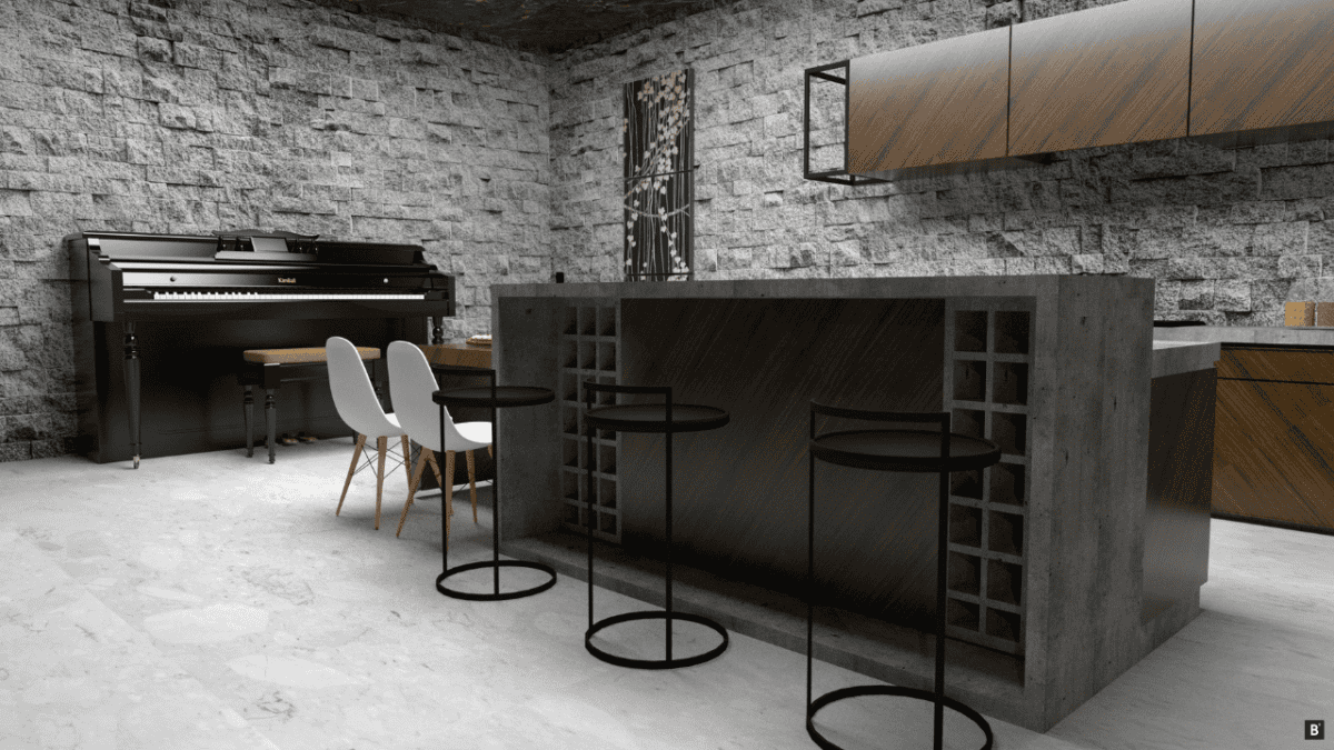 Küche in Holz- und Betonoptik
